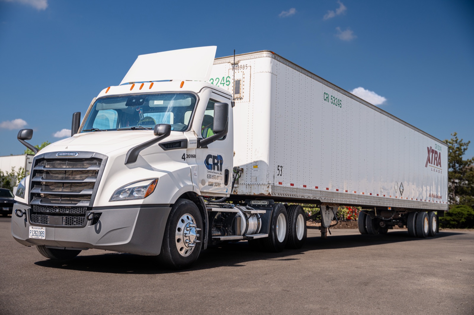 CRI tractor and trailer staged at the Addison facility for an outbound mill-direct load