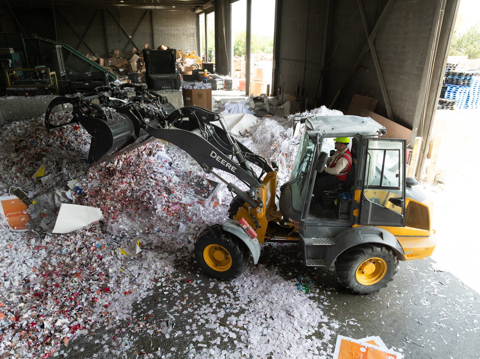 Shredded paper being processed at CRI facility